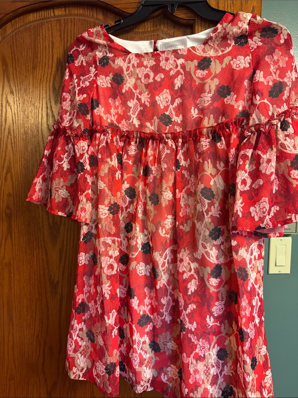 Red Floral Ruffle-Sleeve Kids Dress